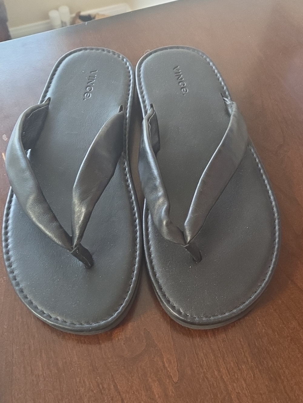 Vince Black Leather Thong Sandals